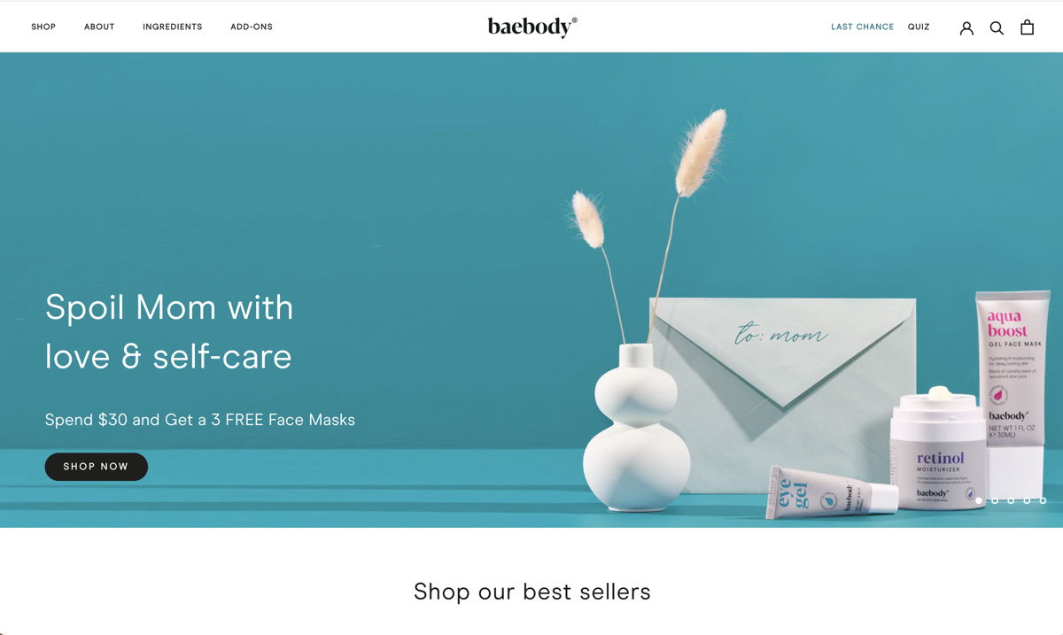 Screenshot of Bae Body, from the beauty websites collection.