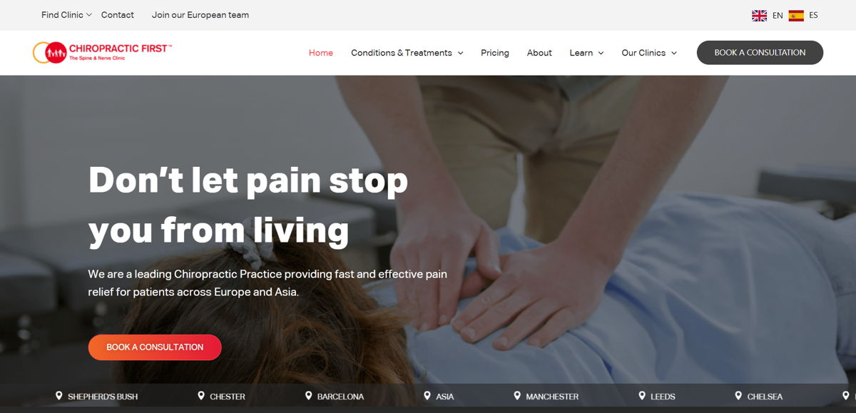 Screenshot of Chiropractic First, from the chiropractor websites collection.
