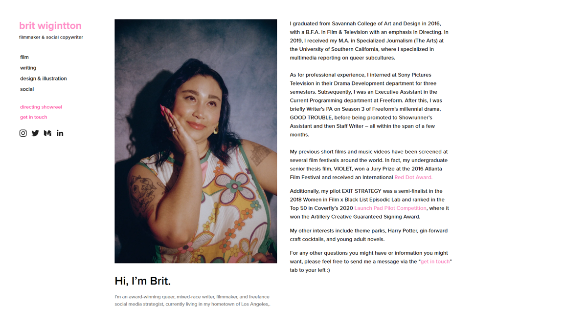 Screenshot of Brit Wigintton, from the social media portfolios collection.