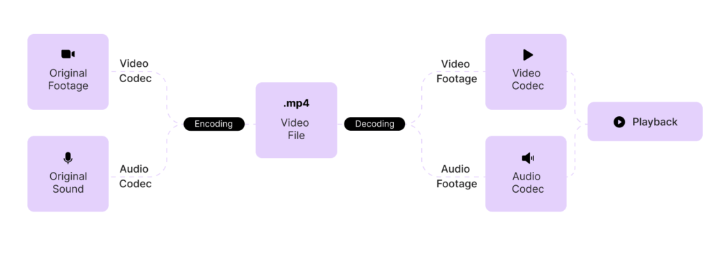 A schematic representation of a video encoding and decoding process for different types of video files