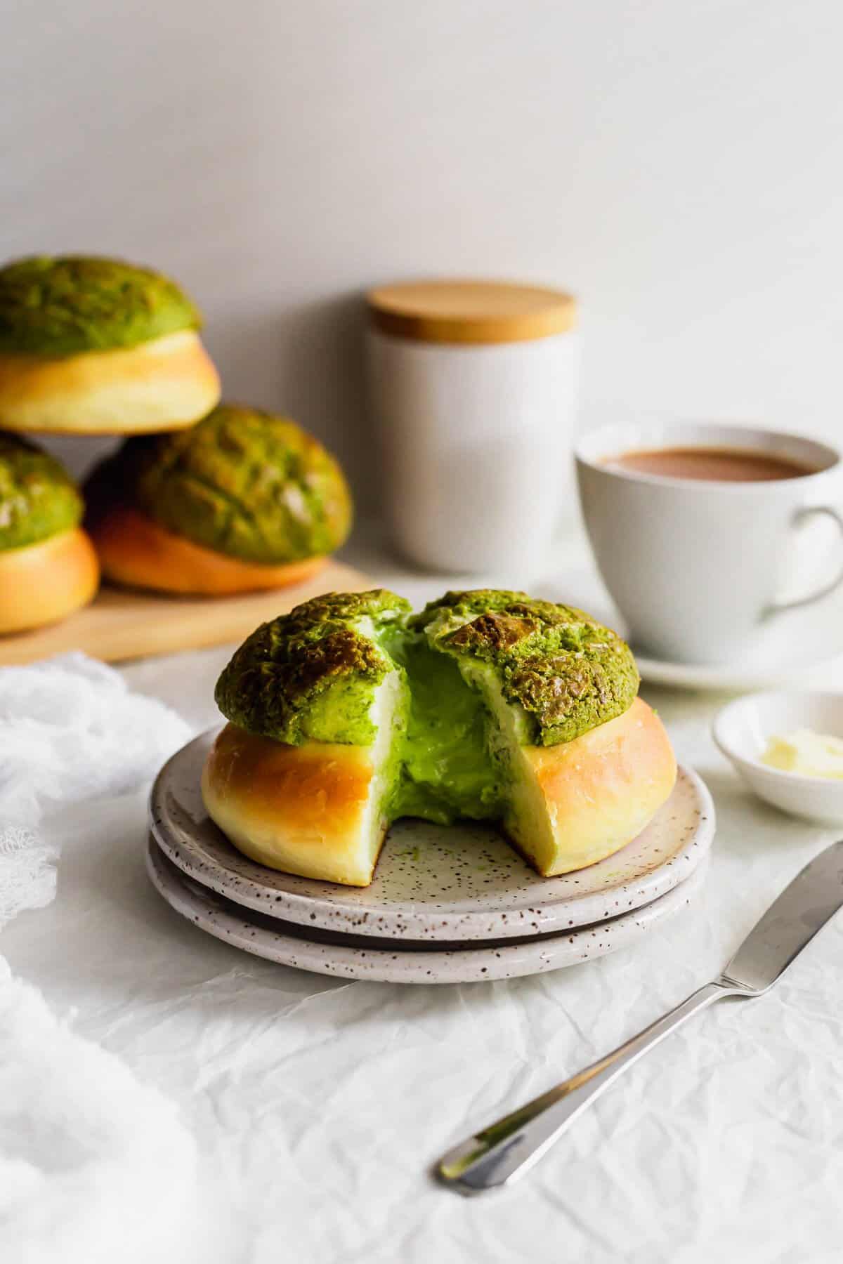 Matcha Pineapple Buns With Matcha Custard Cream (Bo Lo Bao) 菠蘿包 | Sift & Simmer