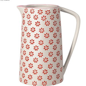 Bloomingville Ceramic Pitcher with Handle Susie - Jug for Water, Juice, Milk Dia 4'' H 6.75'', red, Stoneware, content 28 fl oz
