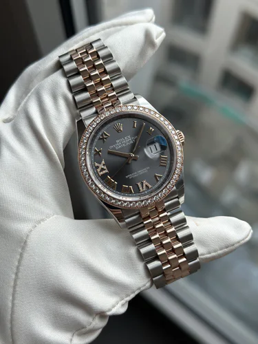 Rolex Datejust 36 Grey Dial Roman Numerals Diamond Bezel Jubilee Bracelet