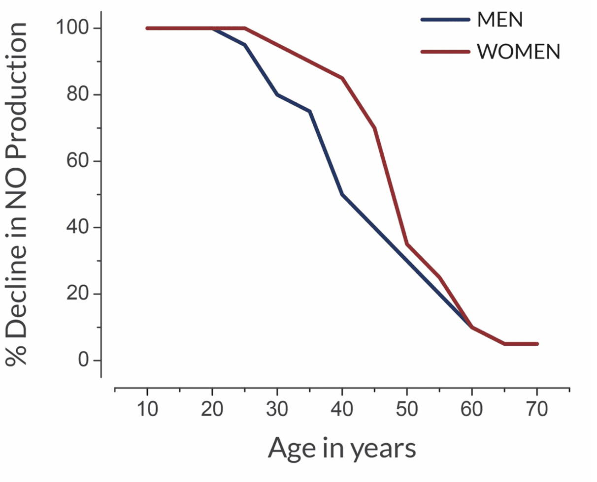 nitric oxide skin pneuma decline in NO production over time 