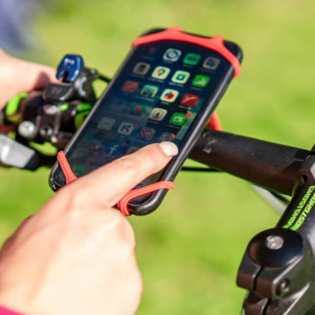 Phone and phone holder on electric bike