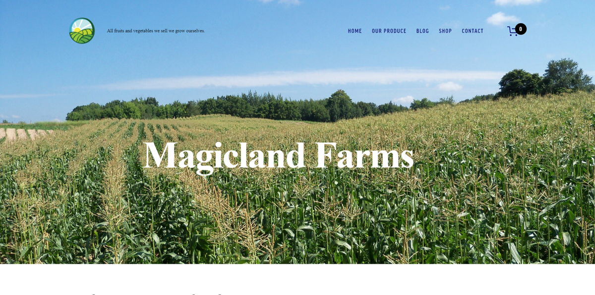 Screenshot of Magicland Farms, from the farm websites collection.