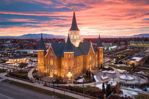 Aeriel photo of the Provo City Center Temple.