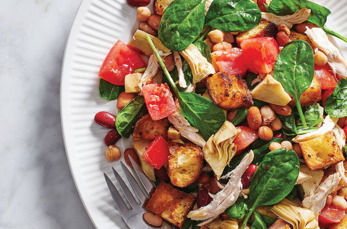 Panzanella Salad with Legumes and Chicken
