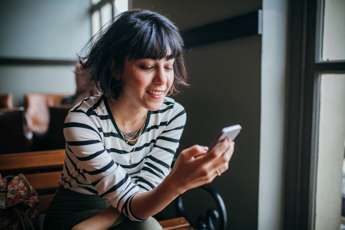 Donation page woman on phone