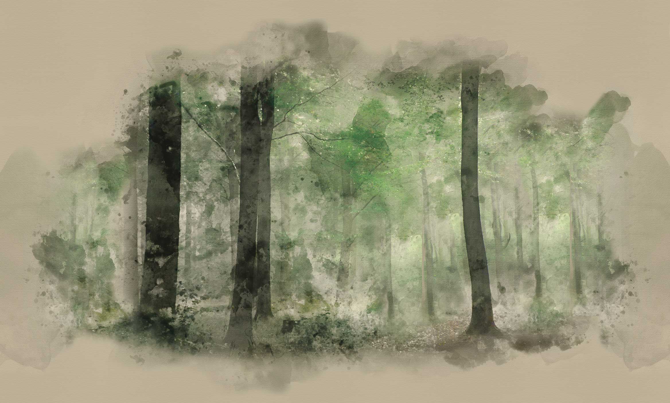 Green & Cream Stag Forest Wall Mural - Feathr Wallpapers