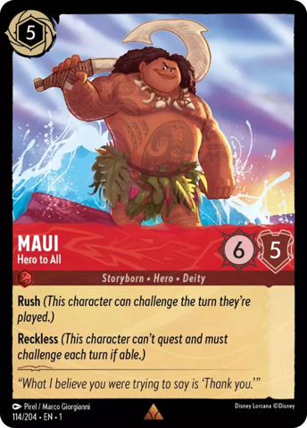 Maui card from Disney's Lorcana: The First Chapter.