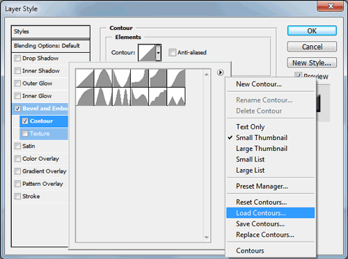 Панель Contours в Фотошоп