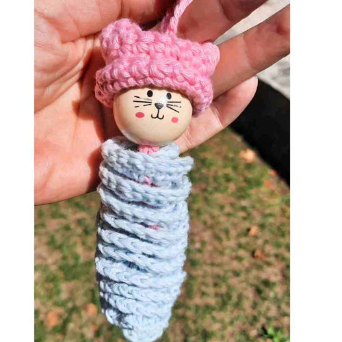 Kitty With A Cat Hat (Worry Worm With Wooden Head) Crochet Pattern PDF Printable