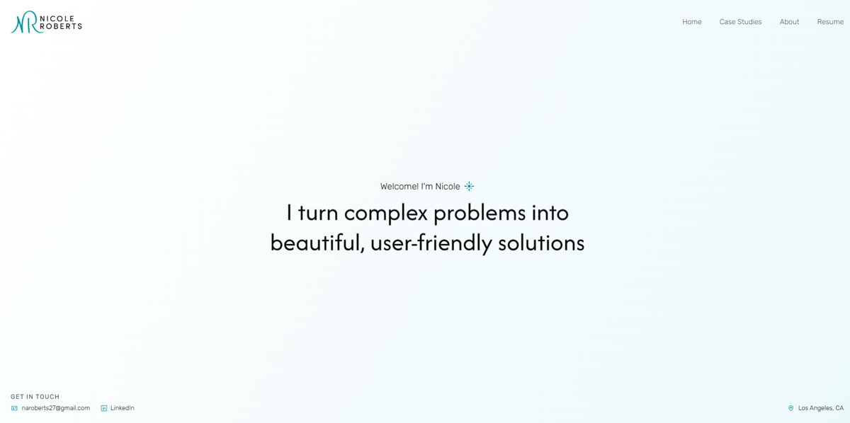 Screenshot of Nicole Roberts, from the product designer portfolios collection.