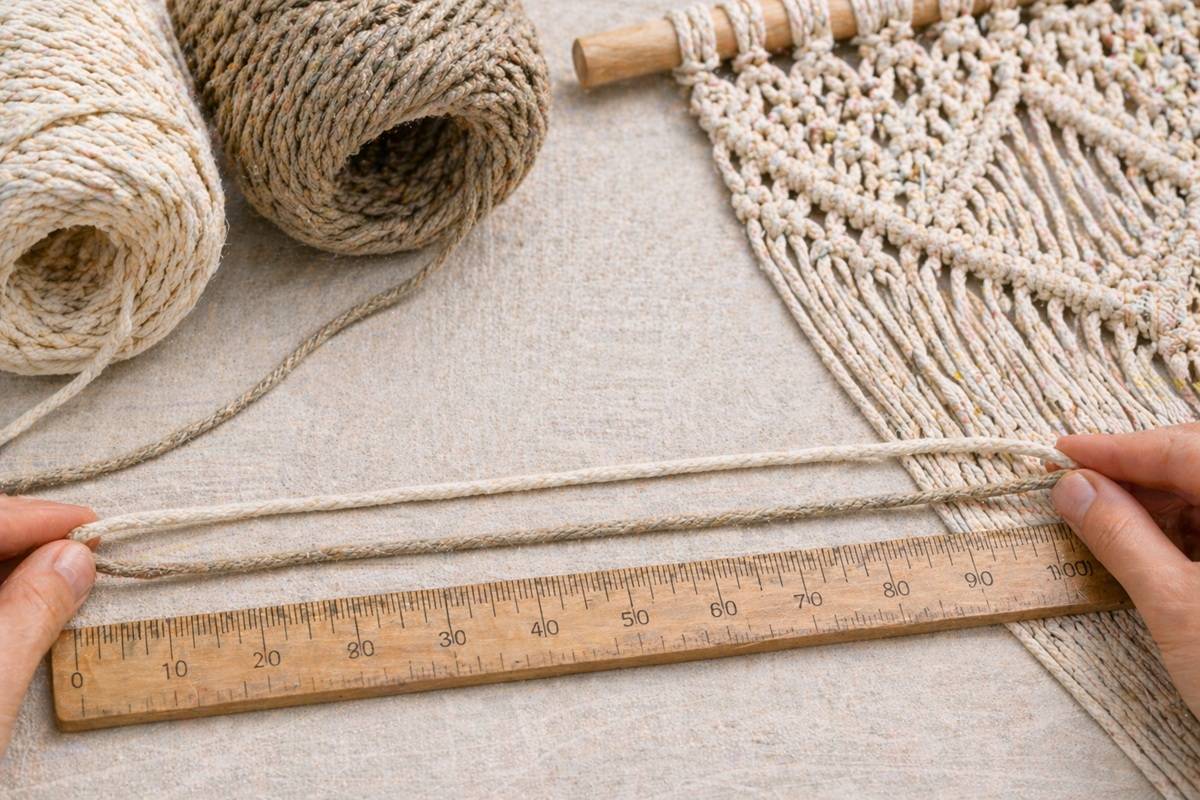 Measuring macrame cord length before starting a project