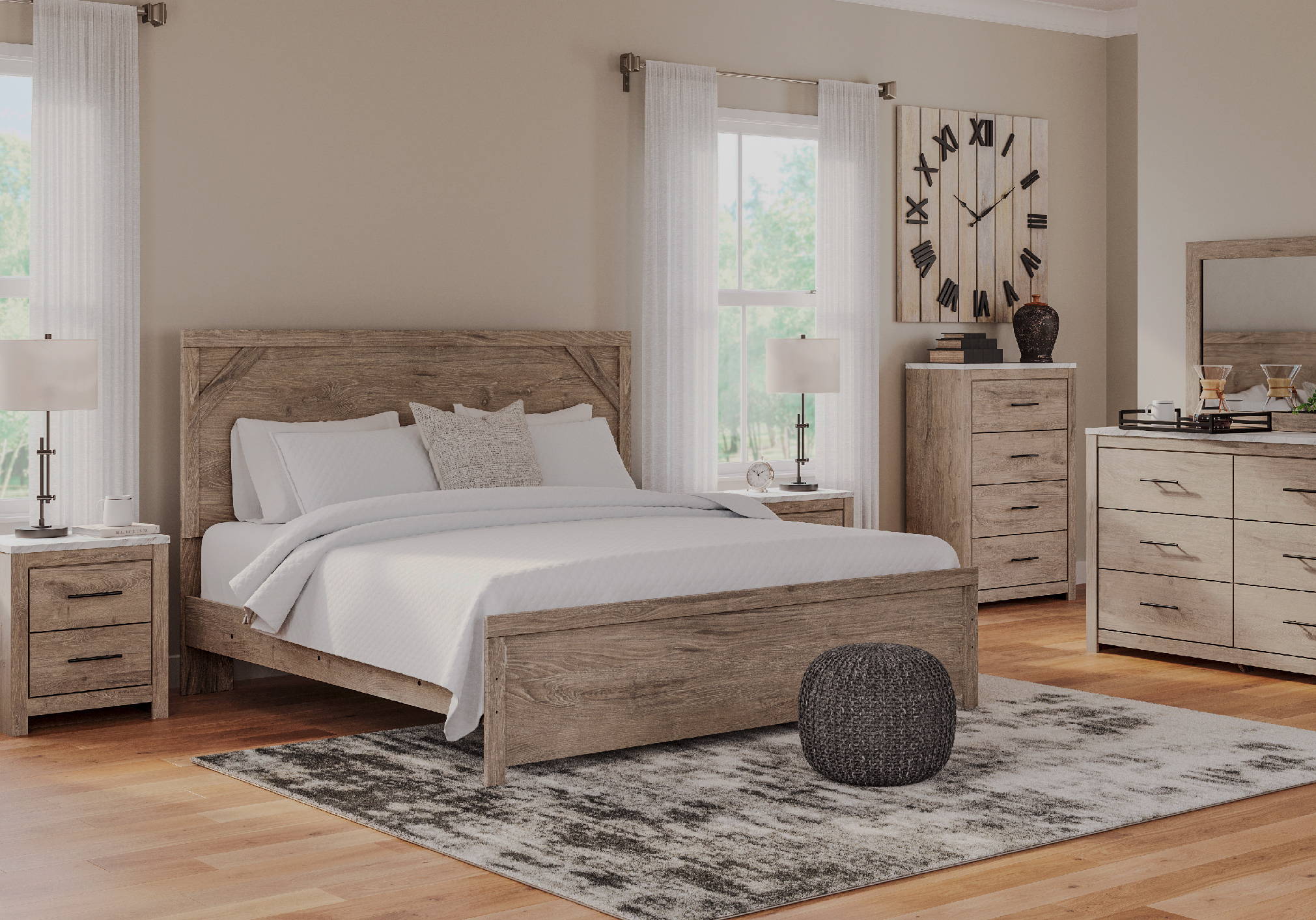 Elegant rustic brown bedroom set. Click to Shop more bedroom options. 