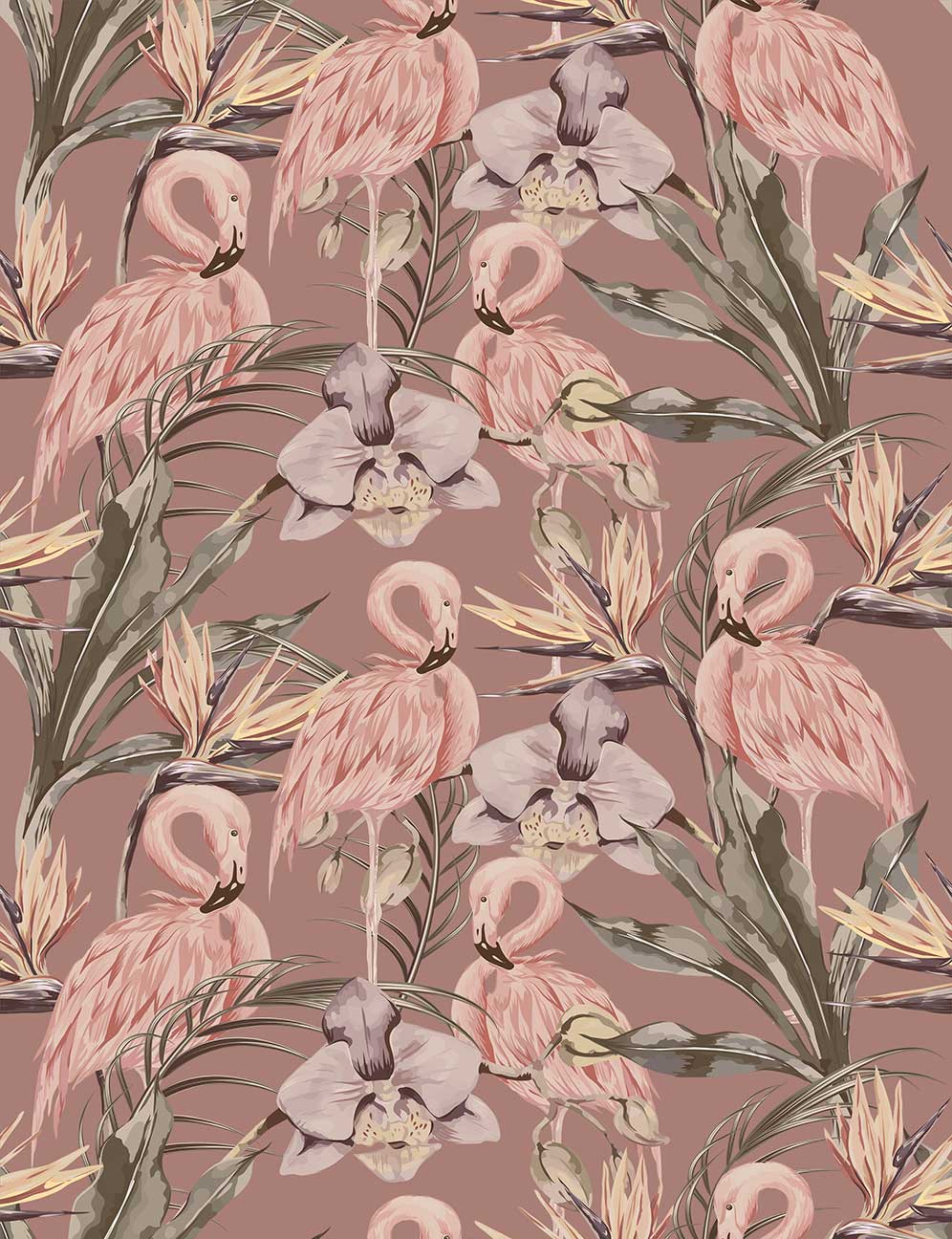 Purple Tropical Flamingo Wallpaper pattern image