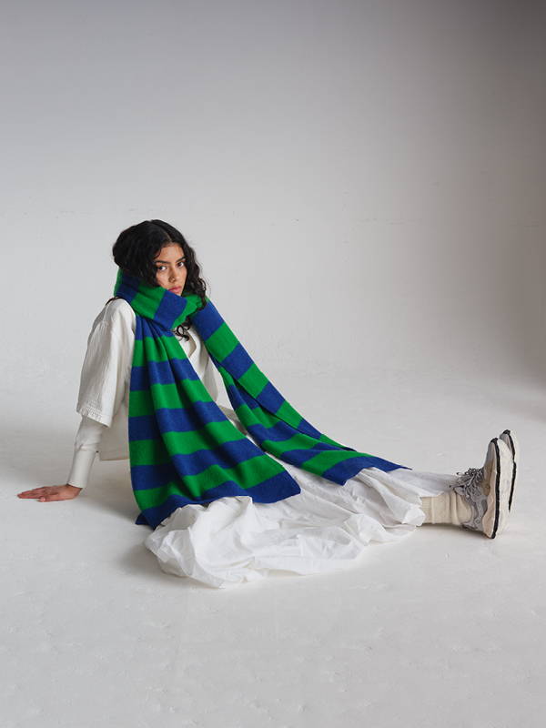 model wears Stripe Brushed Blanket Scarf
