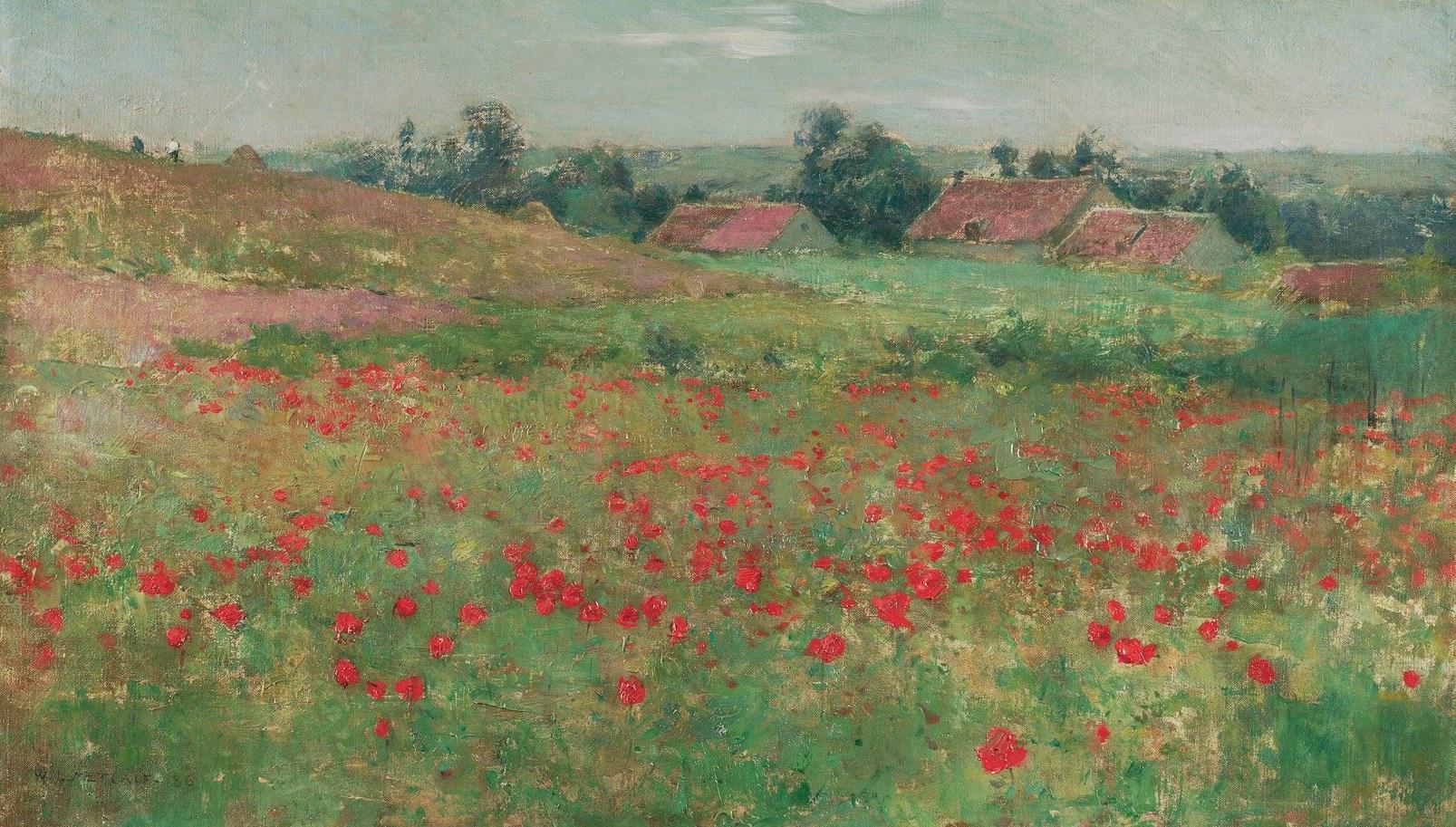 Poppy Field, Willard Metcalf, Oil on Canvas, 10 5/8 x 18 5/6 in., Collection of J. Jeffrey and Ann Marie Fox