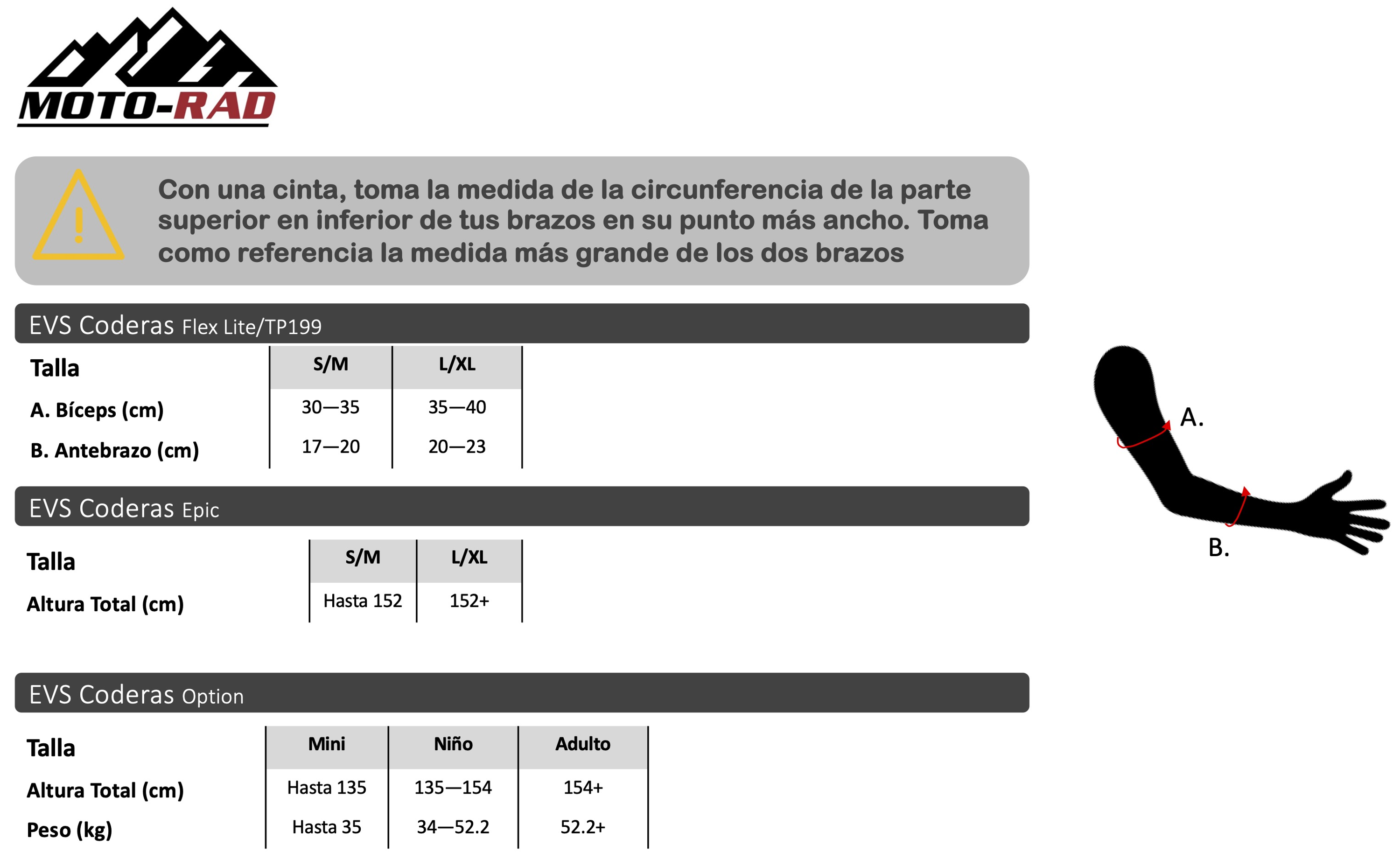 Guia de Tallas Protector de Codos EVS