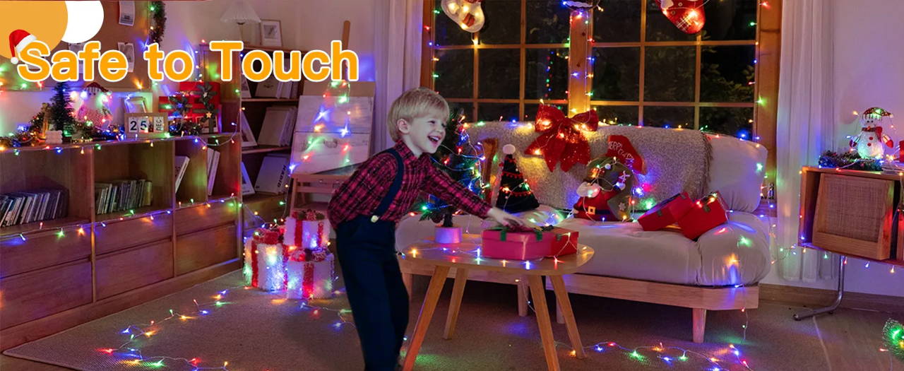 Features of Ollny's 800 leds clear cable cool white string lights - desktop size