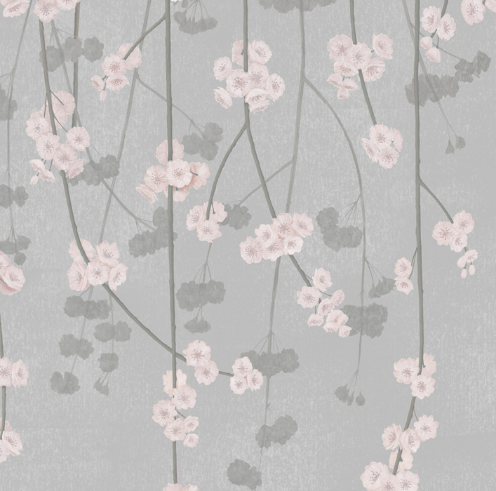 Grey & Pink Cherry Blossom Wallpaper detail Image