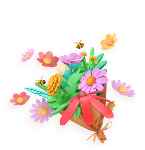 Bouquet of flowers surrounded by bees for Spring Team Building