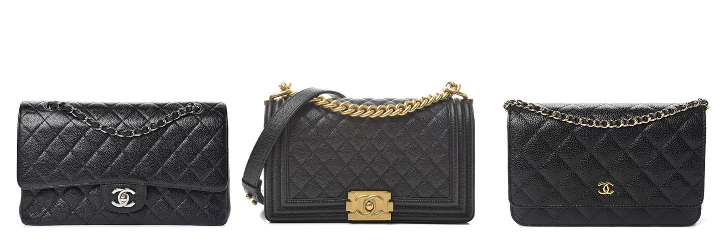 3 Chanel Bags: The Classic Flap, the Boy Bag and the Wallet-on-Chain.