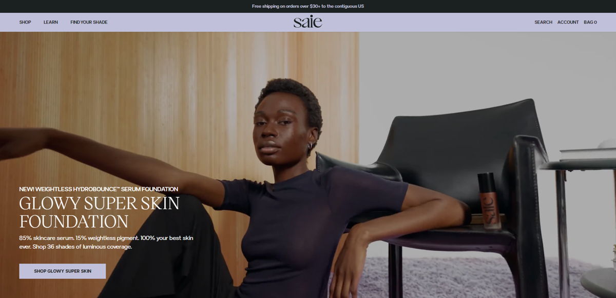 Screenshot of Saie, from the startup websites collection.