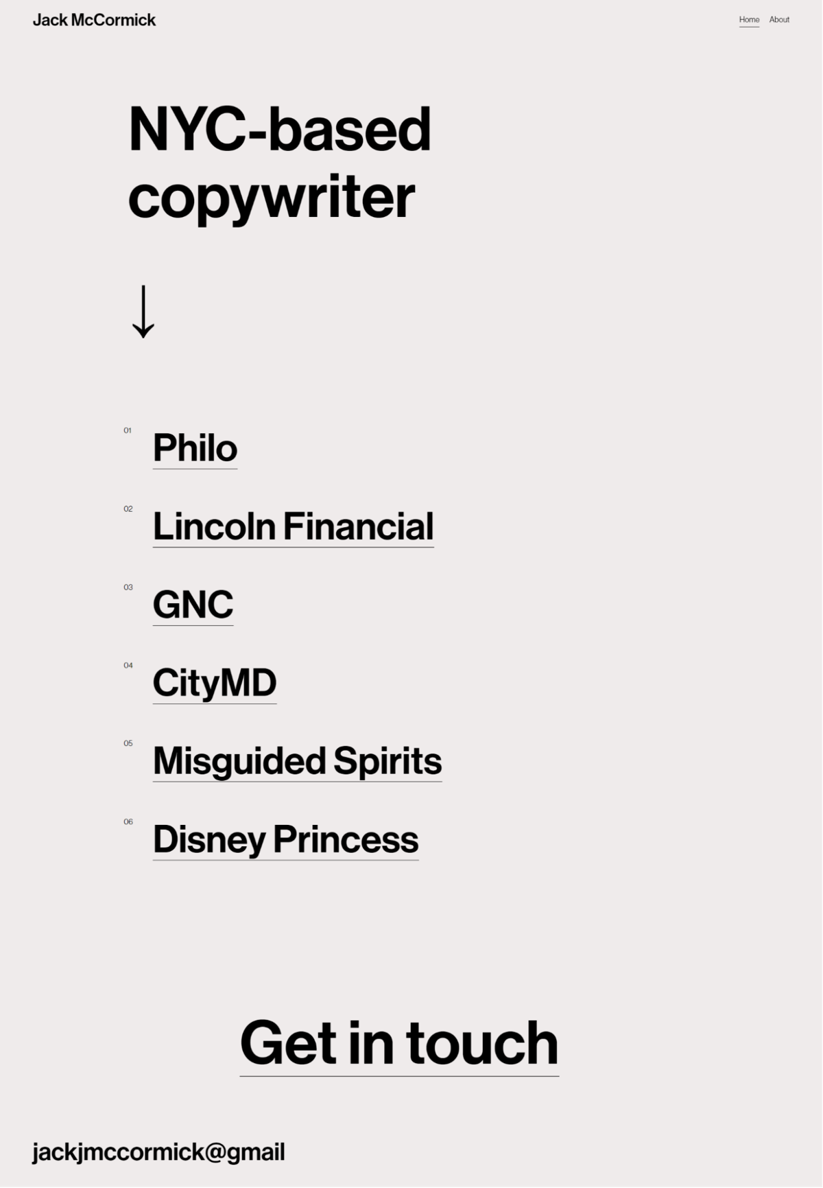 Screenshot of Jack McCormick, from the copywriting portfolios collection.
