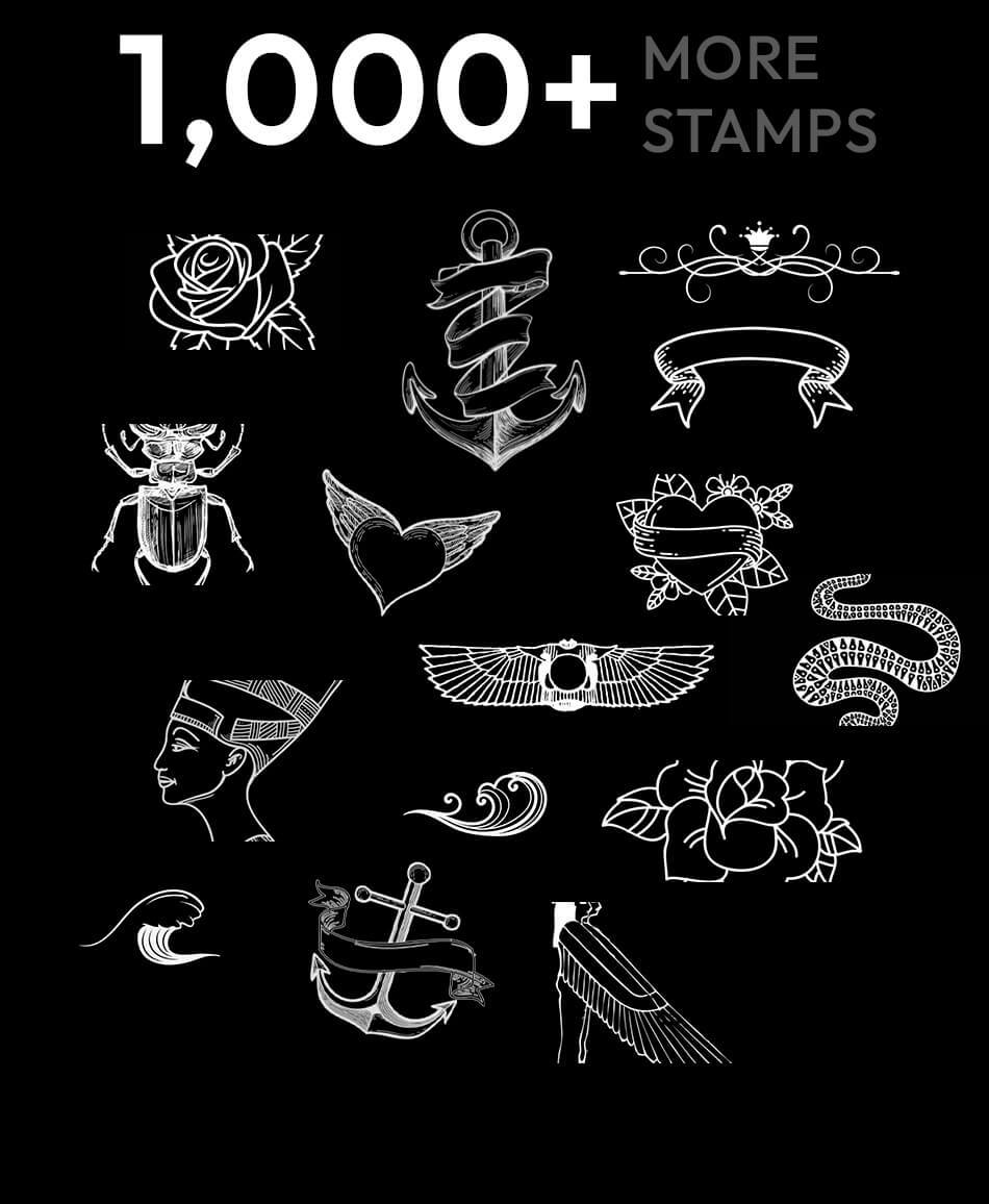 image of various flash tattoo designs on a black background