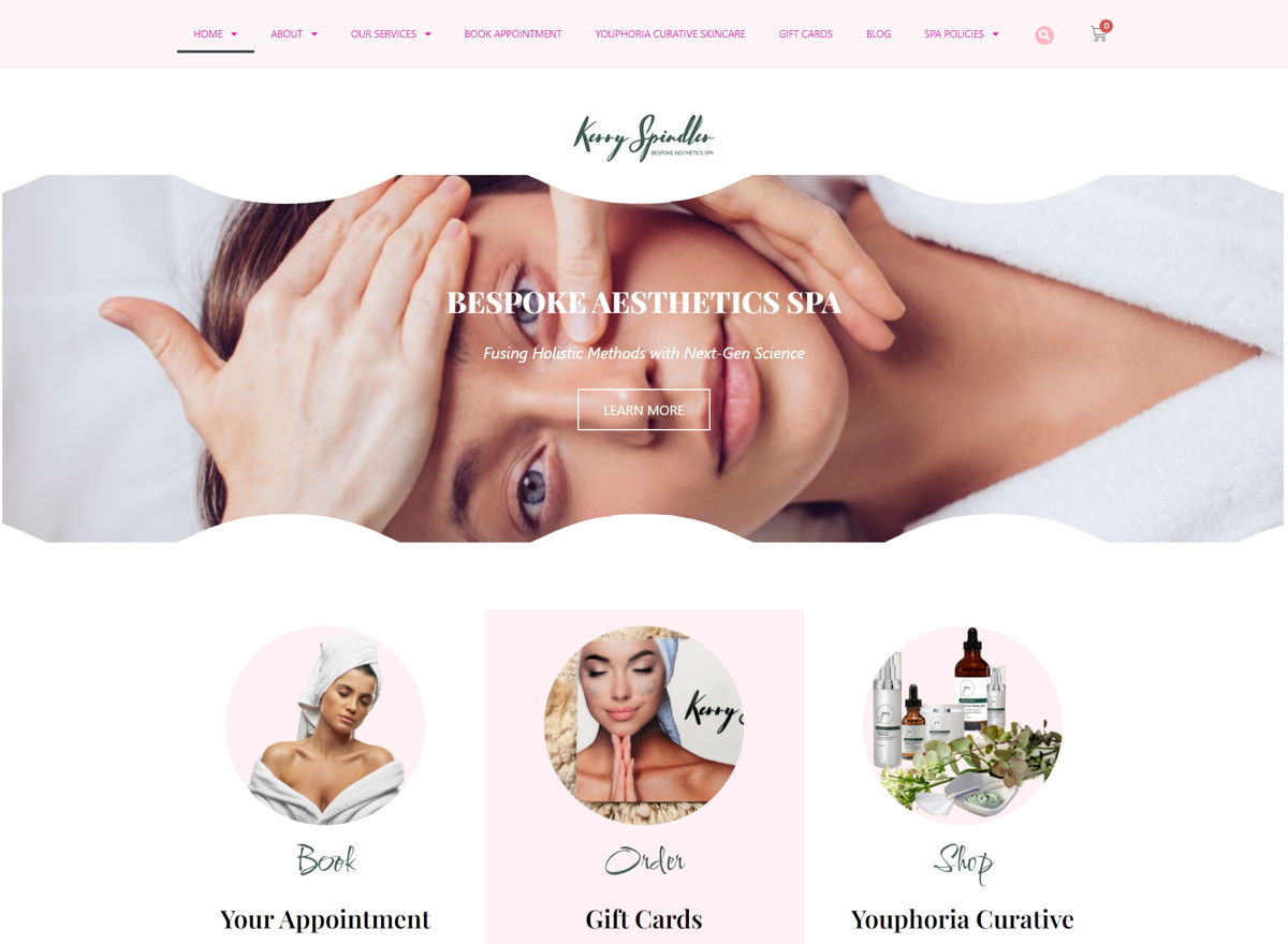 Screenshot of Kerry Spindler, from the esthetician websites collection.