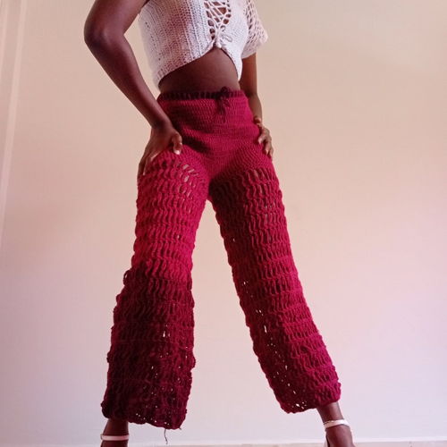crochet mesh trouser, crochet pants pattern, crochet bell bottoms