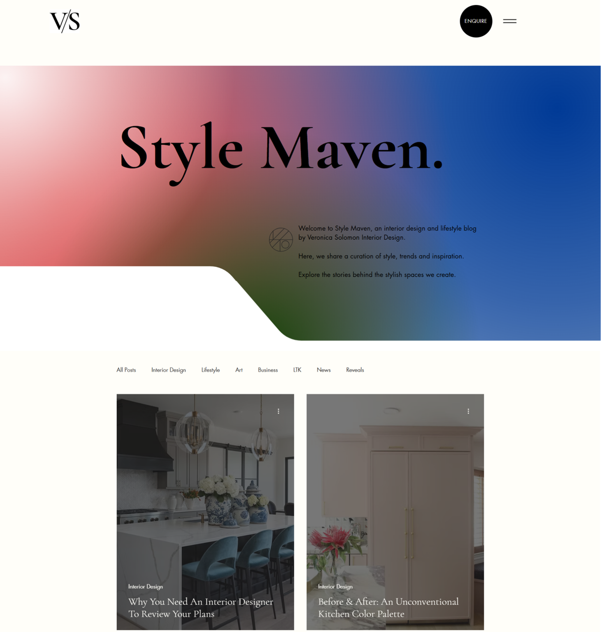 Screenshot of Veronica Solomoninterior Design, from the wix blog examples collection.