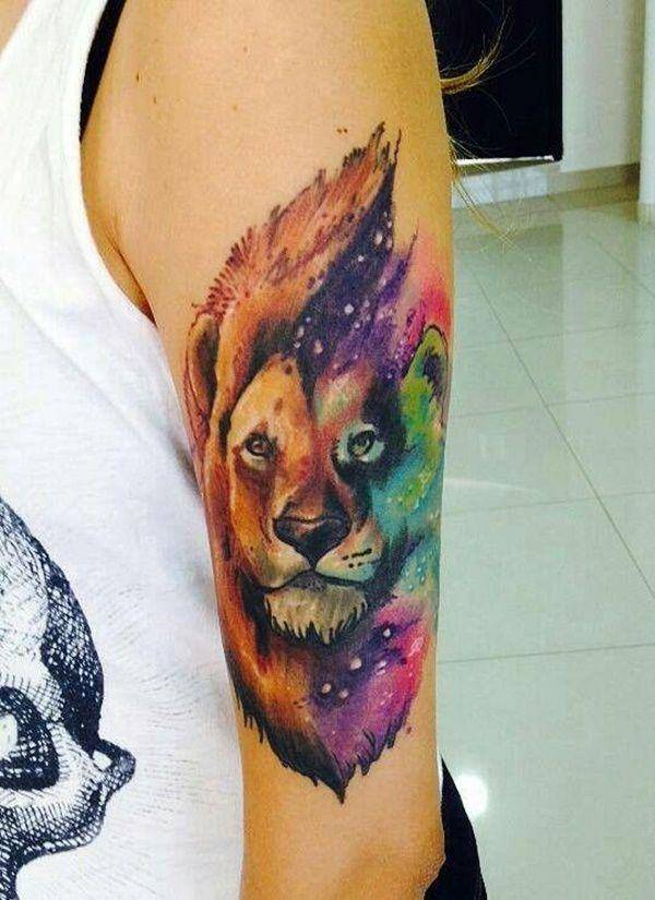 Tatouage Lion Criniere Multicolore Femmes