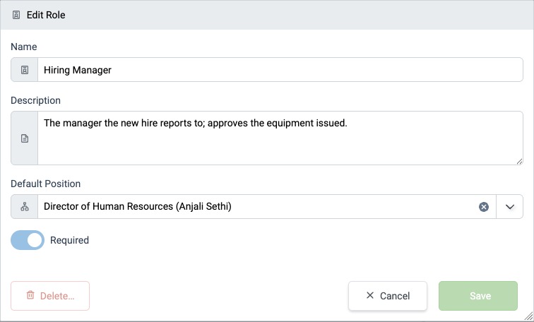 Edit Role dialog for the Hiring Manager Role
