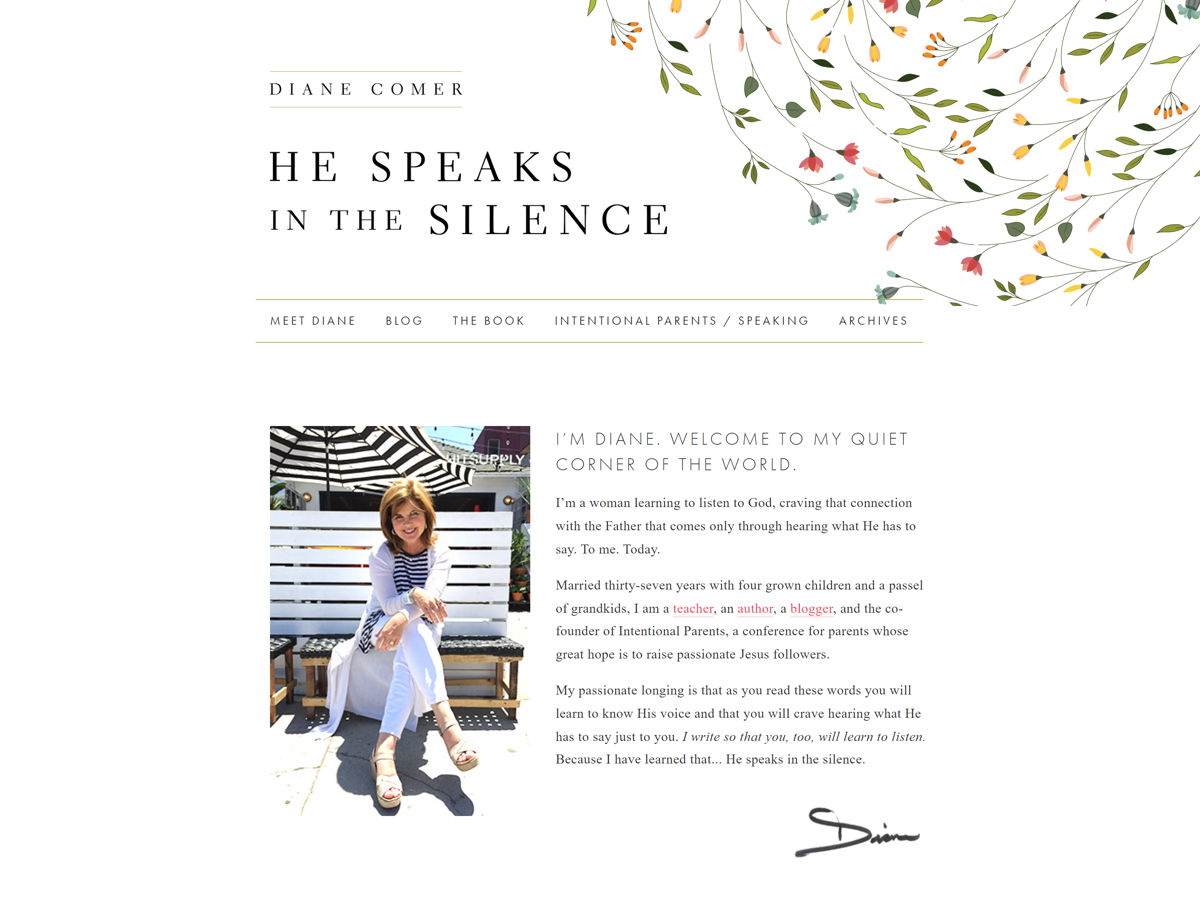 Screenshot of He Speaks in the Silence, from the blog design examples collection.