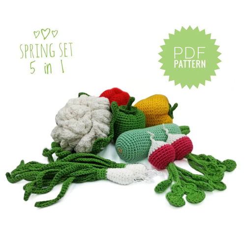 GROENTE Haakpatroon PDF: bloemkool merg groene ui radijs paprika Amigurumi Eten Speel Eten Patroon Amigurumi Speelgoed Pretend Play