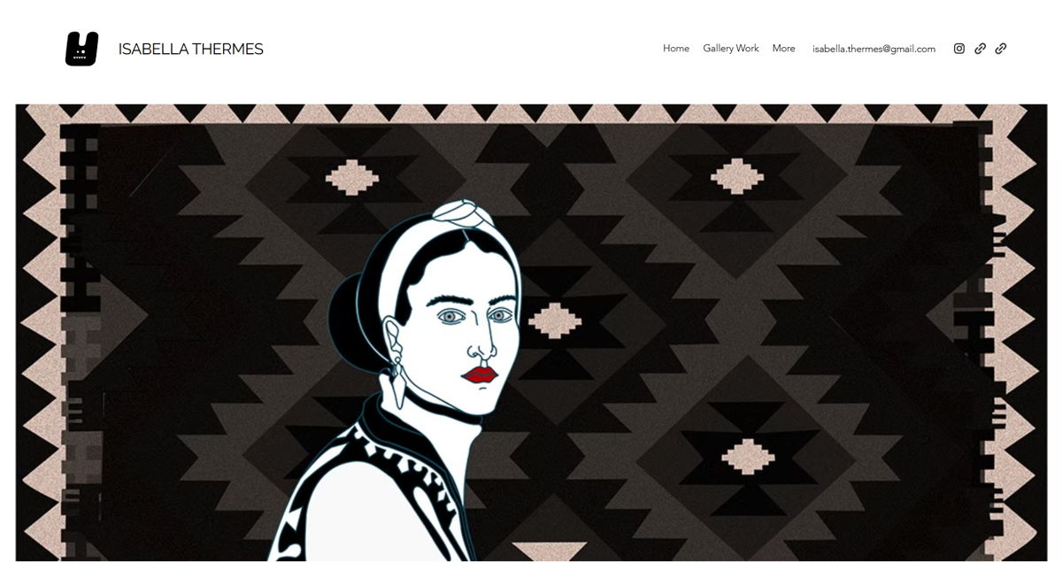 Screenshot of Isabella Thermes, from the wix artist website examples collection.
