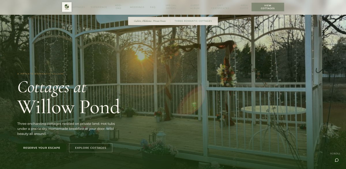 Screenshot of Willow Cottages, from the base44 websites collection.