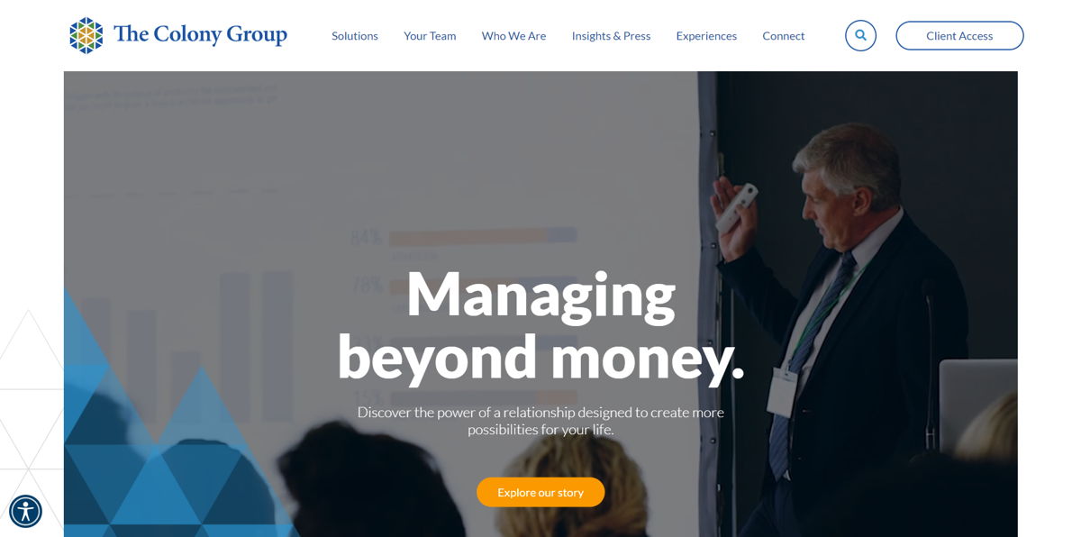 Screenshot of The Colony Group, from the financial advisor websites collection.