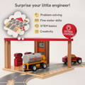 Infographic showcasing educational benefits of the Montessori Track Builder Kit. 