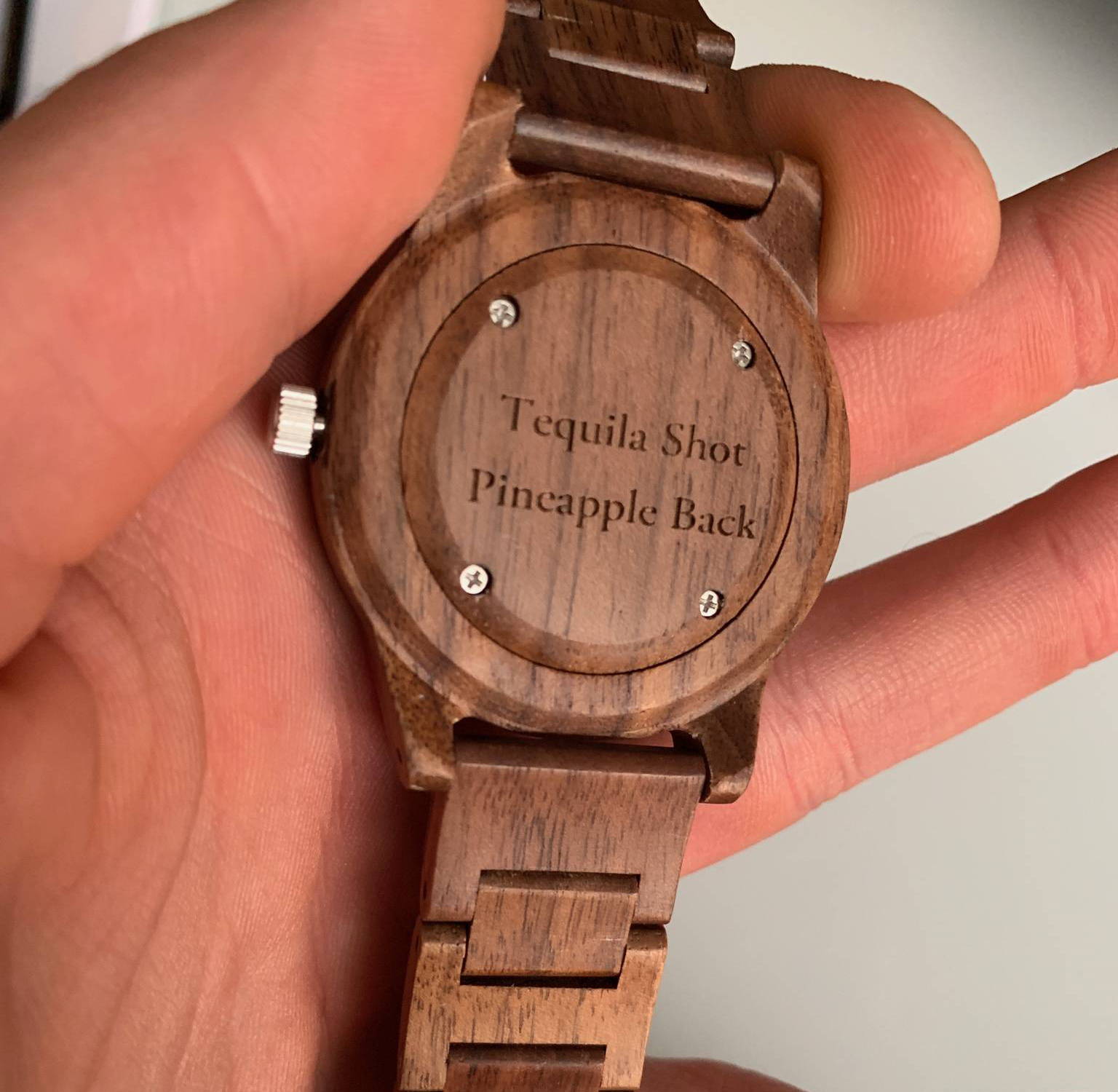 Birthday Quotes Personalization on Back of Wooden Watch