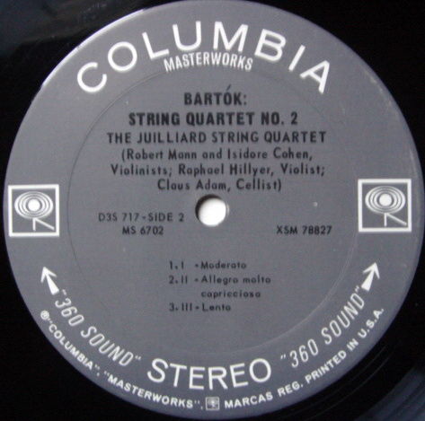 Columbia 2-EYE / JUILLIARD QT, - Bartok String Qartets ...