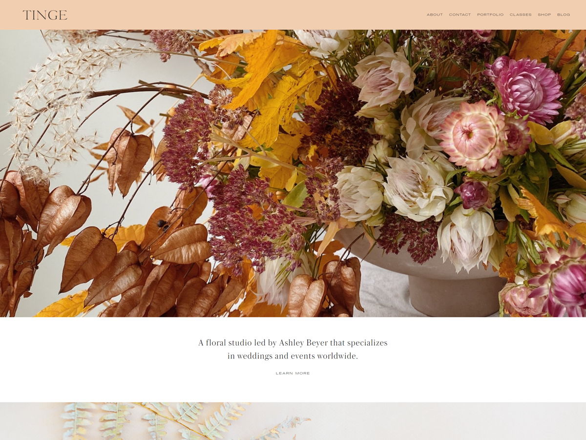 Screenshot of Tinge Floral, from the florist & flower shop websites collection.