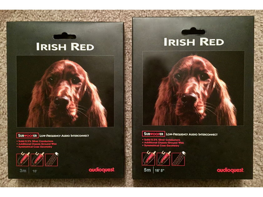 AudioQuest "Irish Red" Subwoofer Cables Low-Frequency Audio IC's, 5m & 3m Pair, BRAND NEW!