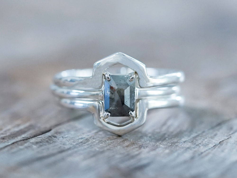 baguette-cut-stone-alternative-ring-Hexagon-Diamond-Ring-stack