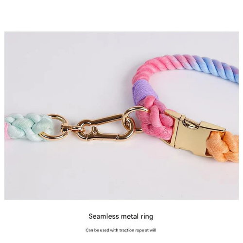 Sky Blue Handmade Rope Dog Collar and Leash Set - Colorful Woven Cotton - Image 5