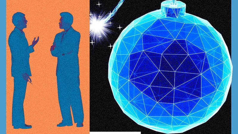 Collage of two mean speaking and a cyber bomb with a lit fuse.