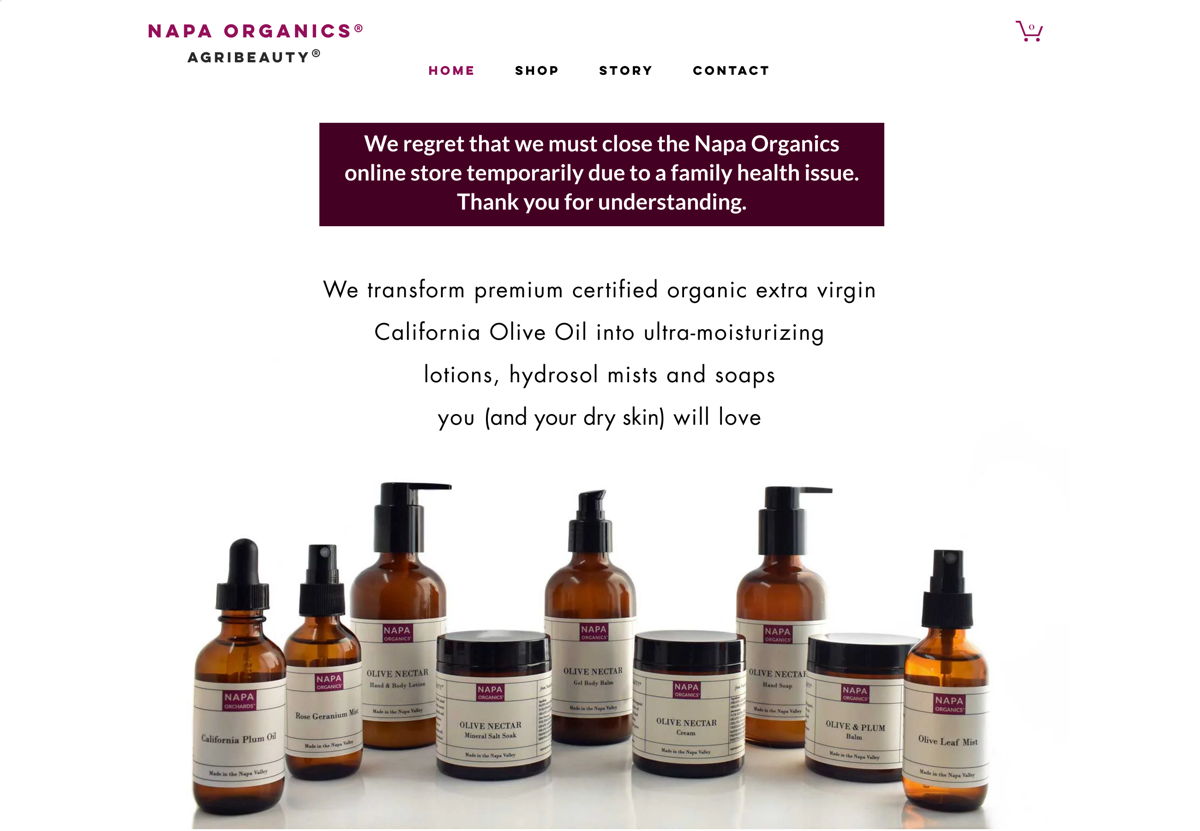 Screenshot of Napa Organics, from the beauty websites collection.